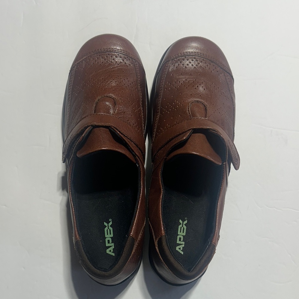 Apex Brown Perforated Leather upper Slip-Ons shoes w adjustable Velcro straps 10